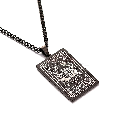 304 Stainless Steel Curb Chain Rectangle with Constellation Pendant Necklaces PW-WG0F5D0-12-1