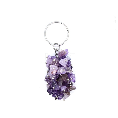 Natural Amethyst Chip Cluster Beads Keychains G-PW0007-034F-1