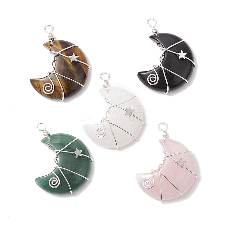 Natural Mixed Stone Copper Wire Wrapped Pendants PALLOY-JF02686-1