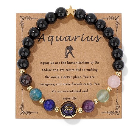 Natural Mixed Gemstone Round Beads Stretch Bracelet PW-WGCDE6C-01-1