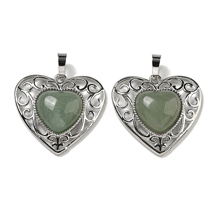 Natural Green Aventurine Peach Love Heart Pendants G-G158-01C-1