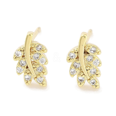 Brass Micro Pave Clear Cubic Zirconia Stud Earrings for Women EJEW-S217-D03-1