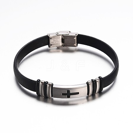 Jewelry Black Color PU Leather Cord Bracelets BJEW-G467-06-1