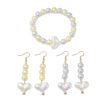 Round & Heart Acrylic Beads Bracelet & Dangle Earring Set SJEW-JS01301-1