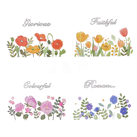 Clear Film Flower Theme Rub on Transfer Stickers for Glass Cups AJEW-WH0083-41-1