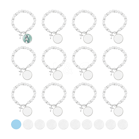DIY Blank Dome Alloy Charm Bracelet with Imitation Pearl Chains Making Kit BJEW-UN00002-1