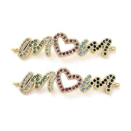 Mother's Day Brass Micro Pave Cubic Zirconia Word Mom Connector Charms KK-M324-01A-G-1