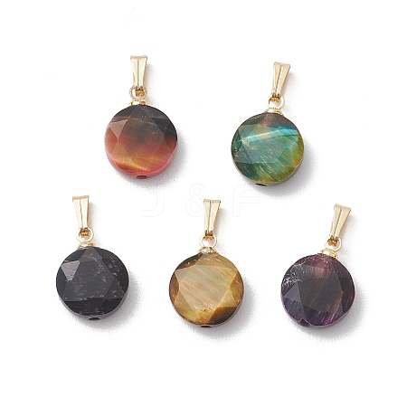 Natural Tiger Eye Faceted Hexagonal Cut Flat Round Charms PALLOY-JF04846-1