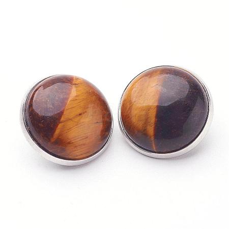 Natural Tiger Eye Brass Clip-on Earrings EJEW-A051-A005-1