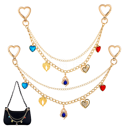 2Pcs Alloy Heart Tassel Aluminum Double Layer Chain Bag Decorative Chains HJEW-PH02393-1