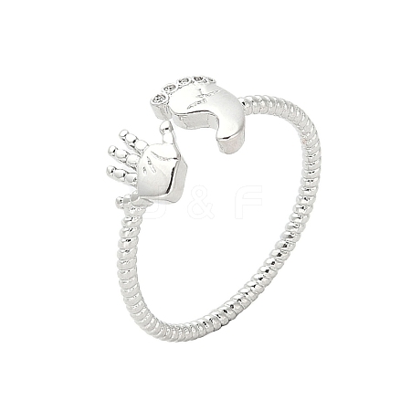 Footprint & Palm Brass Open Cuff Ring for Women RJEW-A040-03P-1