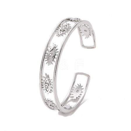 Clear Cubic Zirconia Eye Open Cuff Bangle BJEW-P293-01P-1