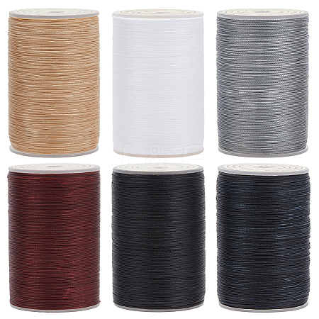 Olycraft 6 Rolls 6 Colors Round Waxed Polyester Thread String YC-OC0001-06-1