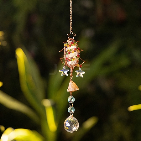 Christmas Theme Wire Wrapped Natural Agate & Metal Christmas Tree Hanging Ornaments PW-WGE3196-04-1