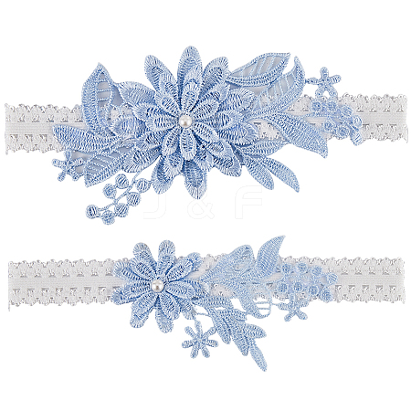 3D Flower Polyester Lace Elastic Bridal Garters AJEW-WH0470-03B-1