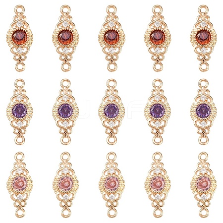 15Pcs 3 Colors Brass Micro Pave Cubic Zirconia Links Connectors KK-YW0004-29-1
