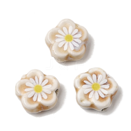 Glaze Daisy Flower Printed Porcelain Beads PR-CBA03B0-04A-1