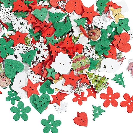2 Bags 2-Hole Printed Wooden Buttons BUTT-SP0001-20-1
