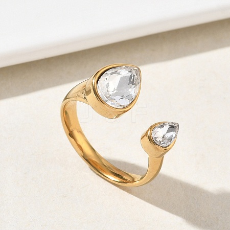 304 Stainless Steel Pave Clear Cubic Zirconia Cuff Open Rings for Women RJEW-F207-03A-G-1