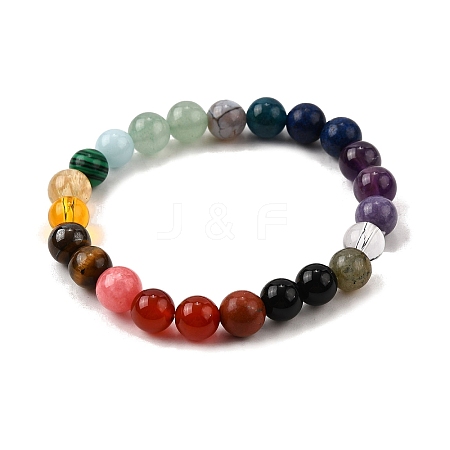 Bohemian Style Natural & Synthetic Mixed Gemstone Round Beaded Stretch Bracelets for Men NU8854-4-1