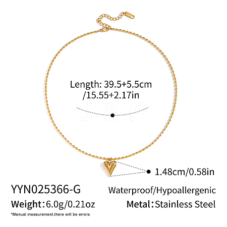 Minimalist 304 Stainless Steel Heart Pendant Rice Chain Necklaces for Women FX8801-1-1
