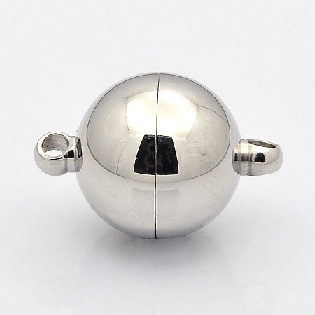 Tarnish Resistant Round 304 Stainless Steel Magnetic Clasps with Loops STAS-N014-01-16mm-1