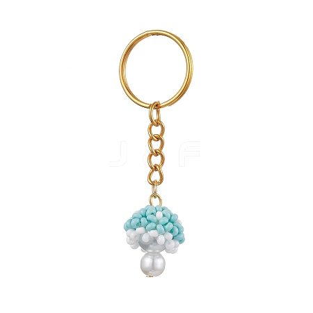 Glass Seed Beads Mushroom Keychain KEYC-MZ00021-02-1