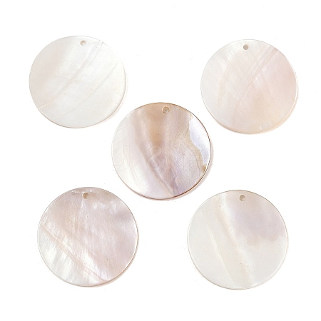 Flat Round Freshwater Shell Pendants SHEL-M005-35-1