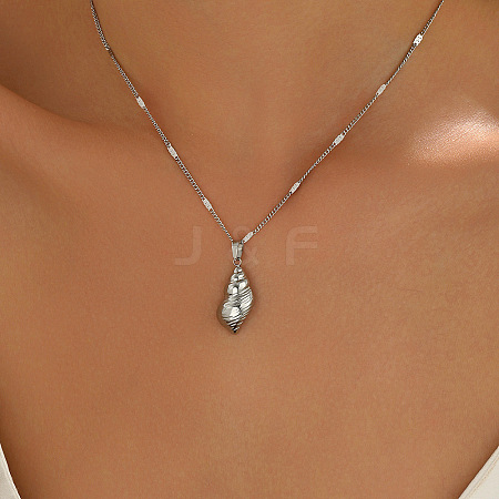 Ocean 304 Stainless Steel Conch Shape Pendant Necklaces for Women NJEW-F373-01P-1