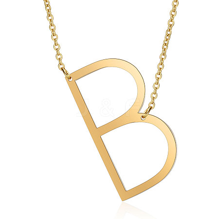 201 Stainless Steel Initial Pendants Necklaces NJEW-S069-JN004D-B-1