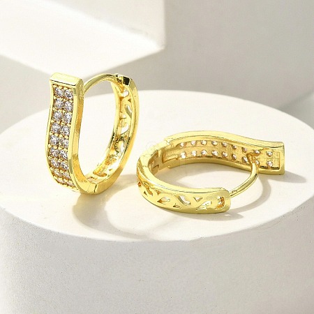 Brass Clear Cubic Zirconia Hoop Earrings EJEW-M047-16G-1