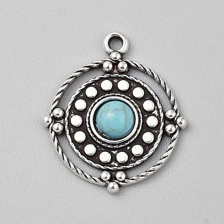 Tibetan Style Alloy Pave Synthetic Turquoise Pendants PALLOY-CJC0025-01AS-J-1