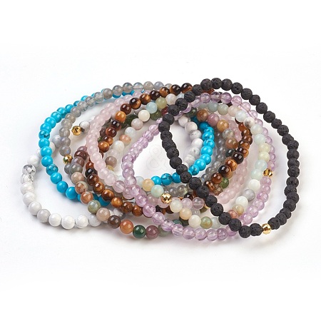 Natural/Synthetic Gemstone Stretch Bracelets Sets BJEW-JB03797-1