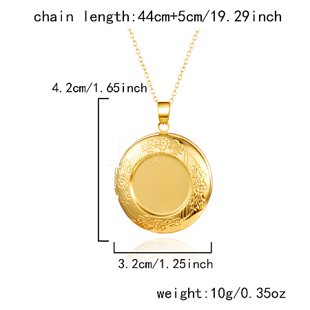 304 Stainless Steel Flat Round Openable Photo Locket Pendant Cable Chain Necklaces for Women WGFF668-04-1