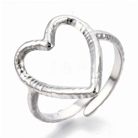 Non-Tarnish 304 Stainless Steel Heart Cuff Ring RJEW-N038-123P-1