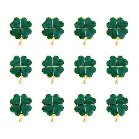 12Pcs Saint Patrick's Day Alloy Enamel Shamrock Brooch JEWB-FH0001-64B-1