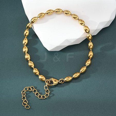 Ion Plating(IP) 304 Stainless Steel Oval Ball Chain Bracelets for Women X-BJEW-C046-01G-1