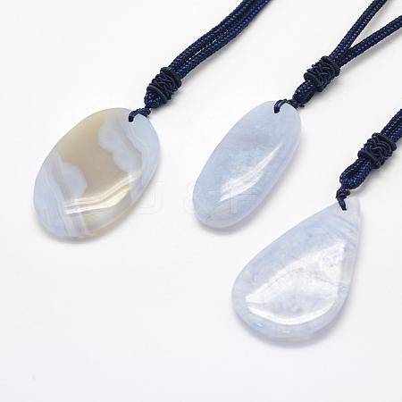 Natural Blue Lace Agate Pendant Necklaces NJEW-E110-02A-1