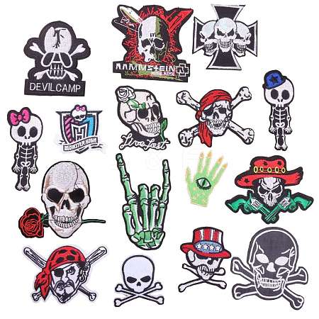 Skull Skeleton Theme Computerized Embroidery Style Cloth Iron on/Sew on Patches SKUL-PW0002-114-1