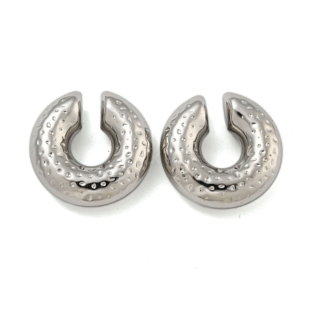 Non-Tarnish Texture Rings 304 Stainless Steel Cuff Earrings for Women EJEW-G393-01B-P-1