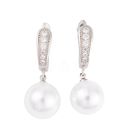 Rack Plating Brass Clear Cubic Zirconia ABS Pearl Earrings EJEW-S219-15P-07-1