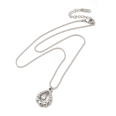 Clear Cubic Zirconia Teardrop Pendant Necklace with 304 Stainless Steel Ball Chains for Women LS-NJEW-H162-01P-1