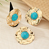 Flat Round Alloy & Synthetic Turquoise Ring & Stud Earring Sets FS-WG73FC1-02-1