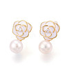 Flower Brass Natural Pearl Dangle Stud Earrings PEAR-N020-06V-1