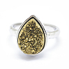 Electroplate Natural Druzy Quartz Crystal Finger Rings RJEW-I055-03P-RS-2