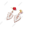 Rose with Leaf Seed Beads Dangle Stud Earrings EJEW-FS00088-1