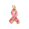 October Breast Cancer Pink Awareness Ribbon Brass Enamel Pendants KK-S517-04H-G-1