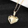 Brass Micro Pave Clear Cubic Zirconia Heart Pendant Necklaces NJEW-Q040-01G-4