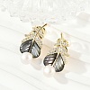 Feather Brass Clear Cubic Zirconia Stud Earrings KK-D301-12G-1