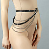 Black Imitation Leather Alloy Curb Chain Multi-Layered Tassel Waist Belly Chains for Women FS-WG2D7EC-01-2